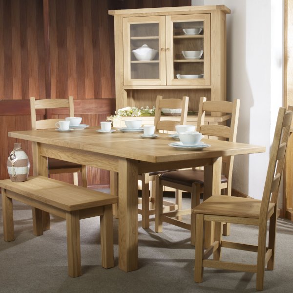 Charltons Bretatagne Oak Extending Dining Table, Oak Bench & Dining Chairs &  2 Door 2  Drawer Sideboard & 2 Door 2 Drawer Dresser Top