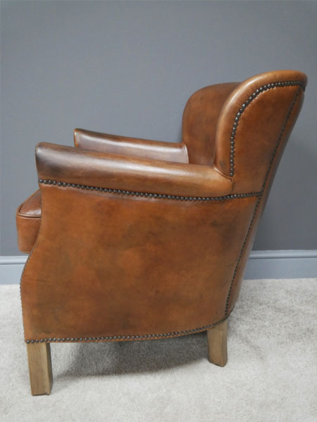 Brazilian Brown Leather Cosy Chair - Side image view