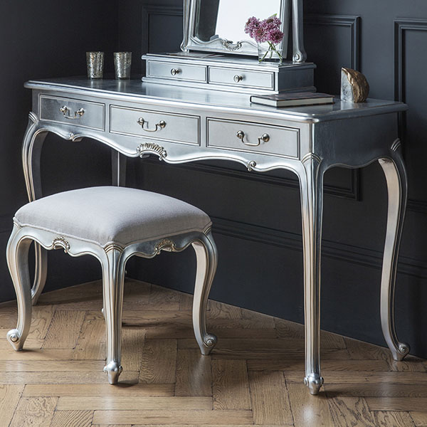 Gallery Direct Chic Silver Dressing Table, Dressing Table Stool & Dressing Table Mirror