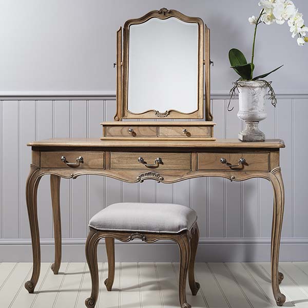 Gallery Direct Chic Weathered Dressing Table, Dressing Table Stool & Dressing Table Mirror