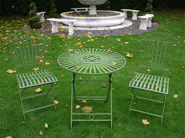 Antique Green Round Metal Garden Table & 2 Chairs Set