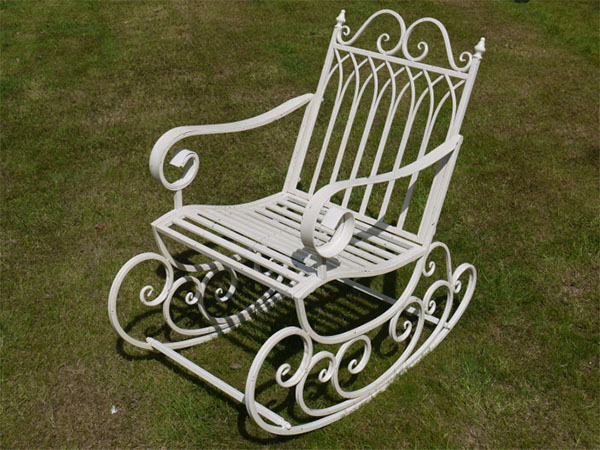 Antique White Metal Garden Rocking Chair