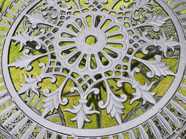 Black Metal Round Garden Table - Close up image looking down onto the table top