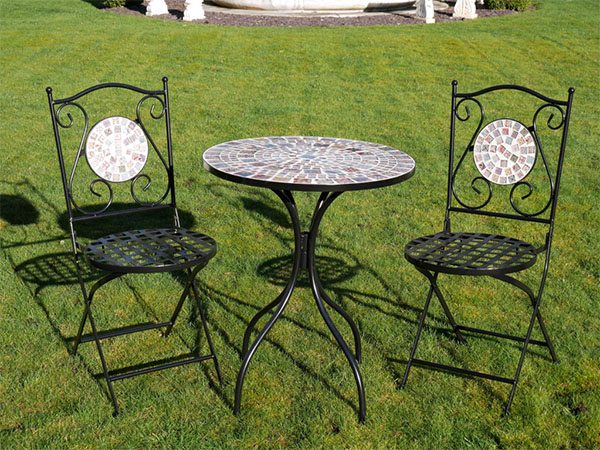 Mosaic Glass / Metal Round Garden Table & Chairs Set