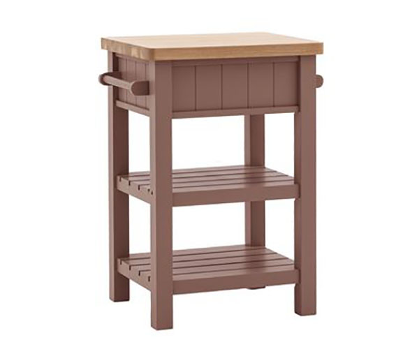 Harvest Direct Harrow Contemporary Clay Painted / Oak Butchers Block - Showing both hanging rails, a drawer &  both shelves