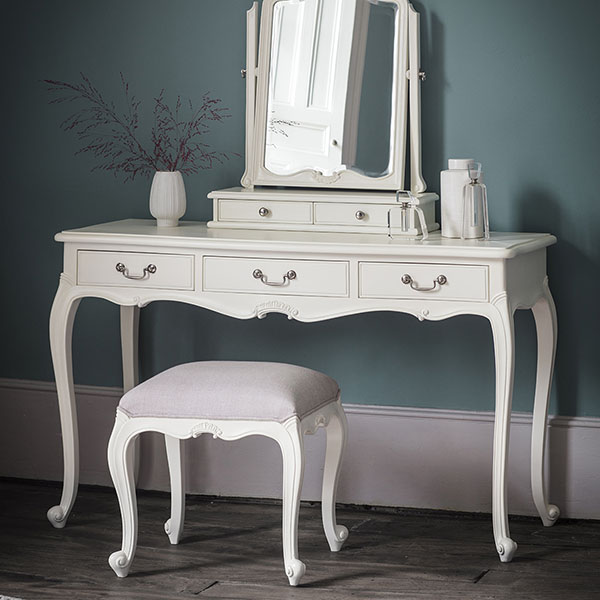 Harvest Direct Chateau vanilla White Dressing Table, Dressing Table Stool & Dressing Table Mirror