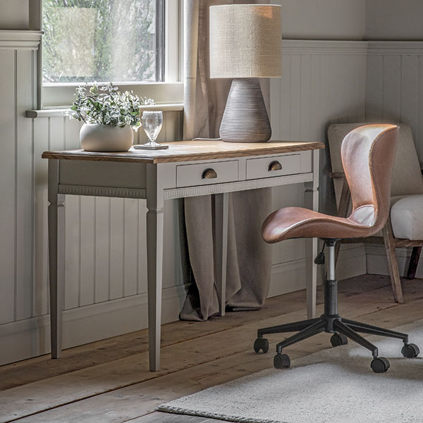 Harvest Direct Howarth Taupe Desk & Dimmock Brown Swivel Chair