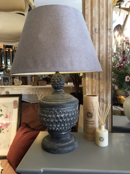 Edison Vintage Lighting contemporary style acorn table lamp with shade shown here on display in our Southport furniture showrooms