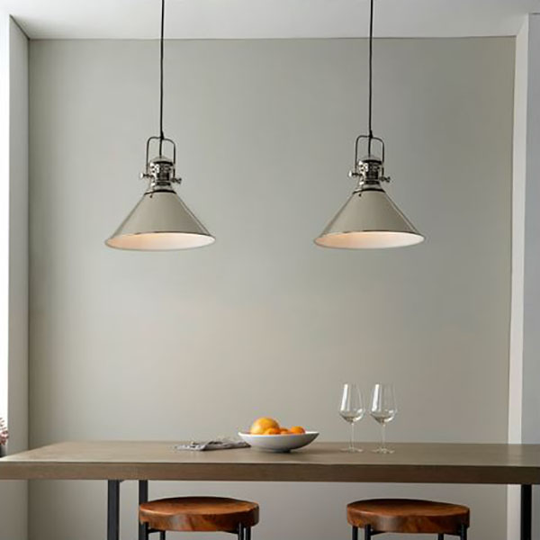 Harvest Direct Brampton Nickel Ceiling Pendant Lights in a dining setting