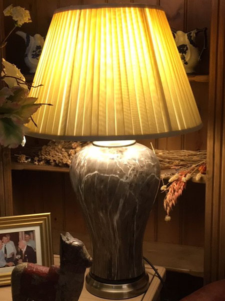 Edison Vintage Lighting Classic Brown Marble Table Lamp with Gold Shade on display in our Southport furniture showrooms