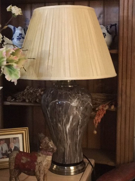 Edison Vintage Lighting Classic Brown Marble Table Lamp with Gold Shade on display in our showrooms