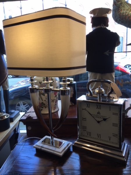 Edison Vintage Lighting Twin Horn Table Lamp with Shade on display in our Southport furniture showrooms