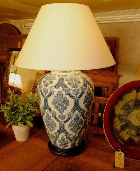 Edison Vintage Lighting White / Blue Pattern Ceramic Table Lamp with Shade on display in our showrooms