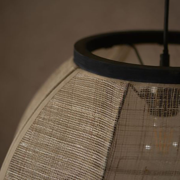 Harvest Direct Zaire Large Ceiling Pendant Light - Close up image of the natural linen shade