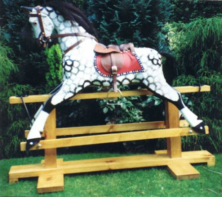 Medium Size Rocking Horse in Traditional White / Black Dapple Grey Finish