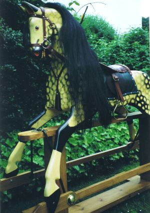 Large Rocking Horse in Antique Creme / Black Dapple Lacquered Finish