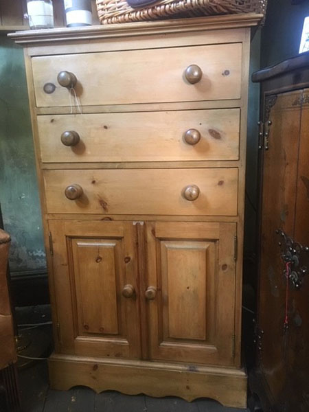Ex-Display Rustic Pine 3 Drawer Chest over Cupboard on display in our furniture showrooms