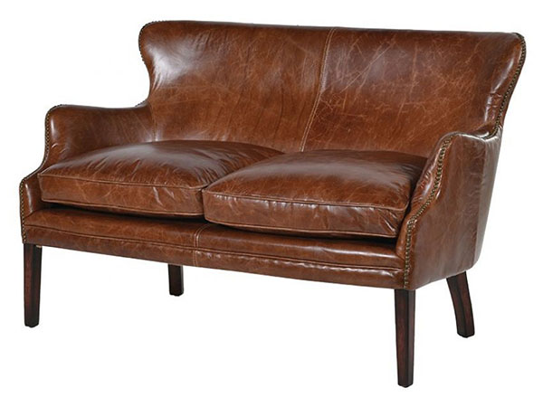 Classic Vintage Brown Leather Cottage 2 Seater Sofa