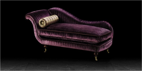 Artistic Upholstery Vienna Chaise in Aubergine Velvet fabric with Bolster in Hoyle Plum fabric