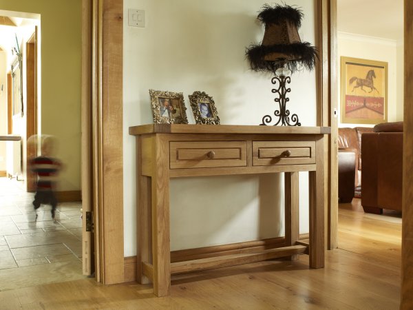 Charltons Bretagne Oak 2 Drawer Console Table / Hall Table