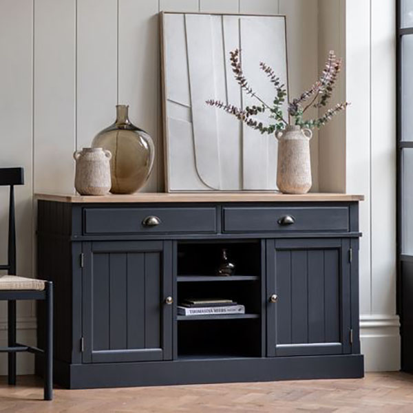 Gallery Direct Eton Contemporary Meteor Painted / Oak 2 Door 2 Drawer Sideboard