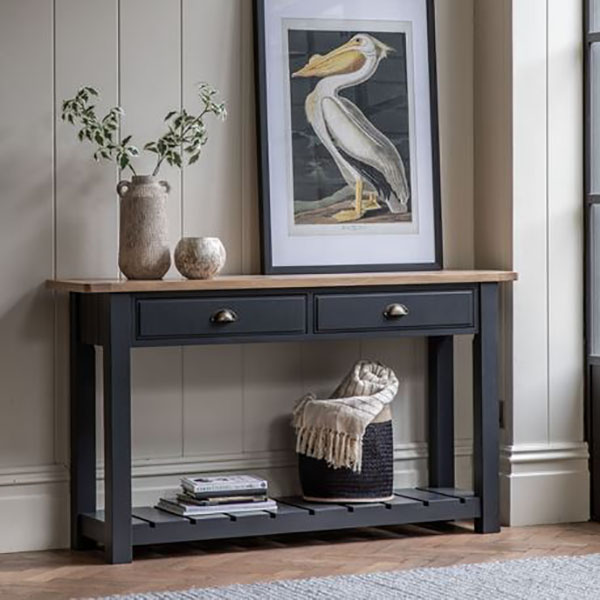 Gallery Direct Eton Contemporary Meteor Painted / Oak 2 Drawer Console Table