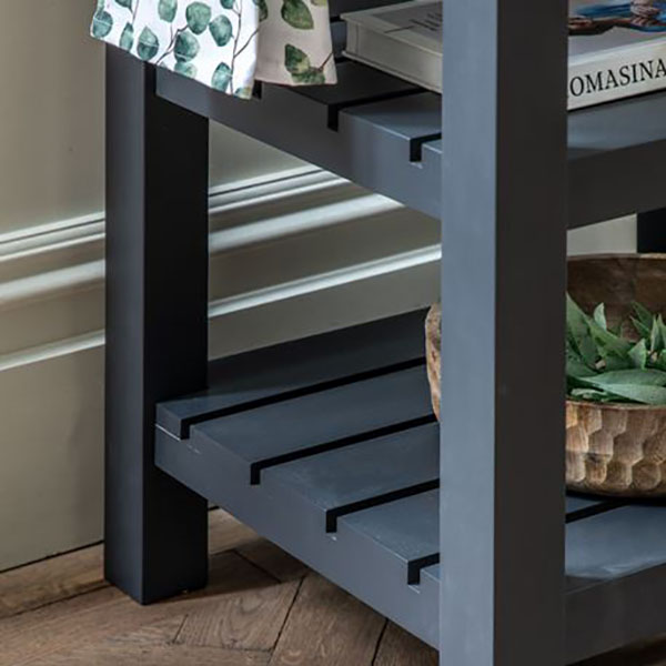 Gallery Direct Eton Contemporary Meteor Painted / Oak Butchers Block - Close up image showing part of the 2 shelves