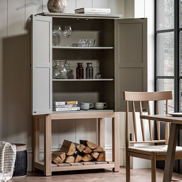Gallery Direct Eton Contemporary Prairie Painted / Oak 2 Door Cupboard - Shown here with the doors open