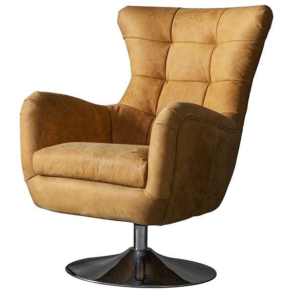 Gallery Direct Bristol Leather Swivel Chair shown here in Tan Saddle leather