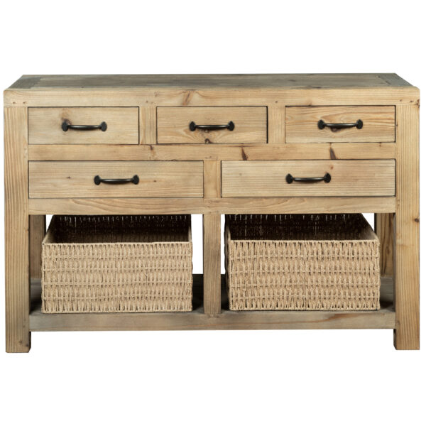 Devonshire Living Chiltern Reclaimed Pine 5 Drawer Sideboard with 2 Baskets