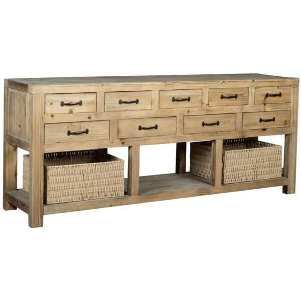 Devonshire Living Chiltern Reclaimed Pine 9 Drawer Sideboard with 2 Baskets