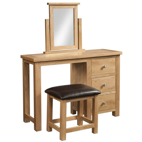 Devonshire Living Dorset Natural Oak Single Pedestal Dressing Table and Stool Set & Mirror