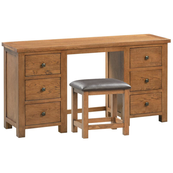 Devonshire Living Dorset Rustic Oak Double Pedestal Dressing Table and Stool Set