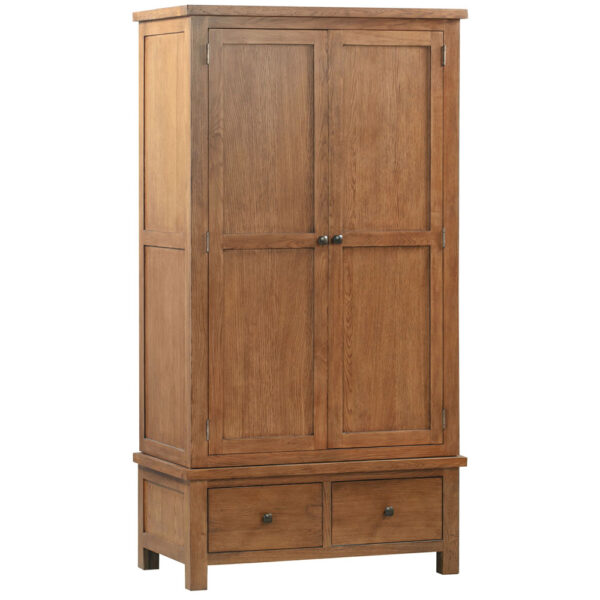 Devonshire Living Dorset Rustic Oak Double Wardrobe with 2 Drawers