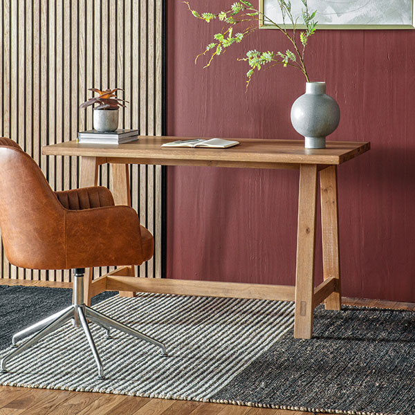 Gallery Direct Kielder Desk & Curie Vintage Brown Leather  Swivel Chair