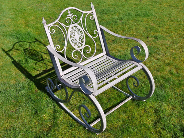 Antique Grey Metal Garden Rocking Chair