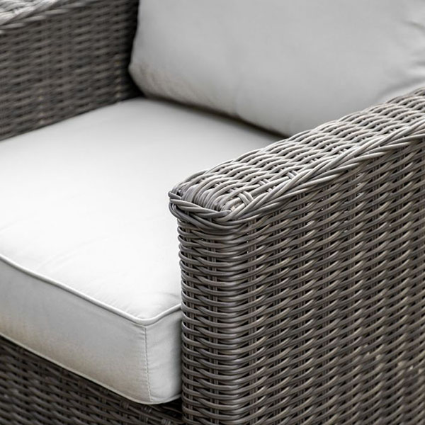 Gallery Direct Calvi Natural Square Outdoor Sofa Set - Close up image of the armchair's rattan finish & seat cushion