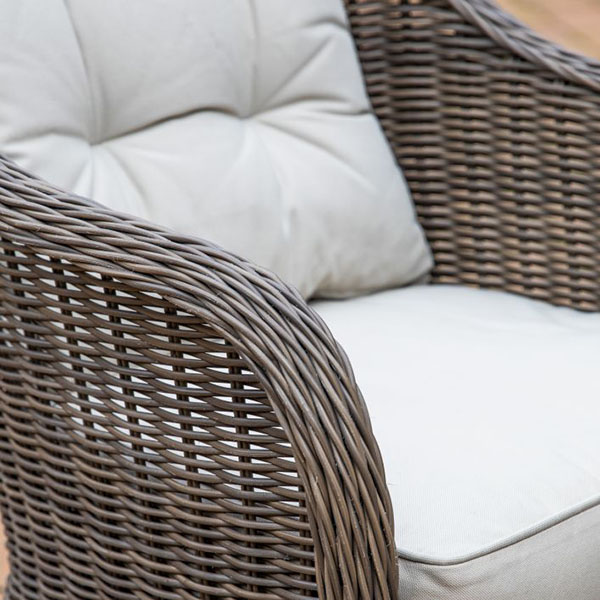 Gallery Direct Fior Natural 4 Seater Outdoor Round Dining Set - Close up image of a dining chair frame & cushion