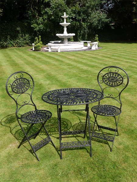 Black Metal Round Garden Table & 2 Chairs Set