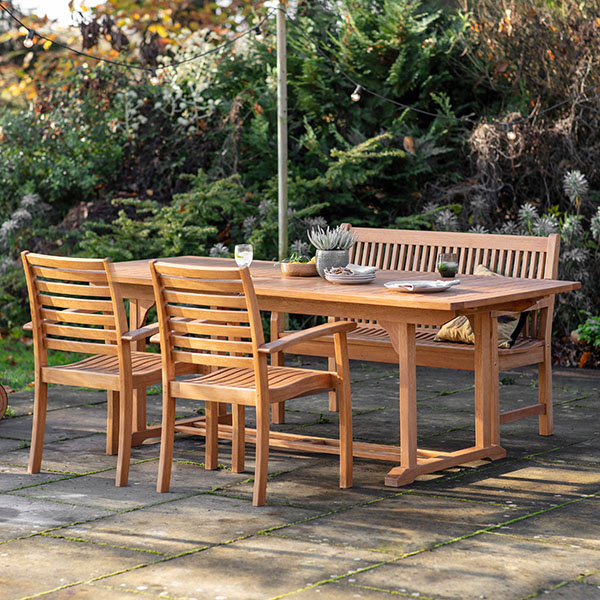 Gallery Direct Poro Outdoor Extending Dining Table, Granada Outdoor Bench & Gomera Outdoor Armchairs