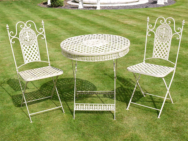 White Round Metal Garden Table & 2 Chairs Set