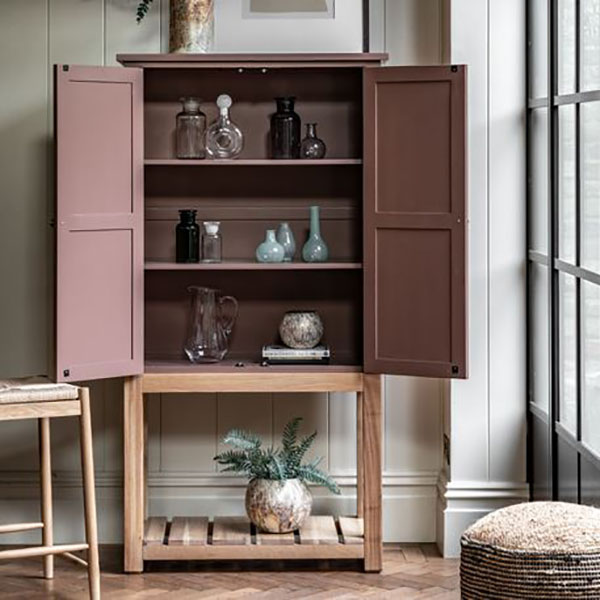 Harvest Direct Harrow Contemporary Clay Painted / Oak 2 Door Cupboard - Shown here with the doors open