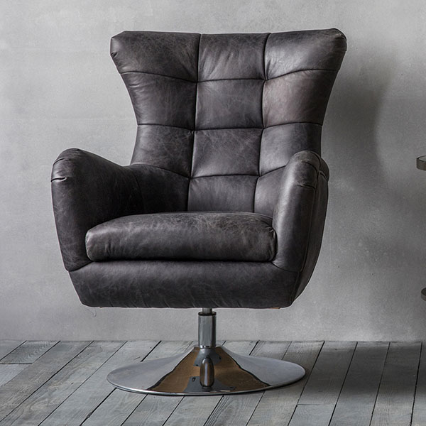 Harvest Direct Alvis swivel chair this time shown in antique ebony leather