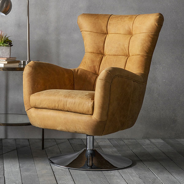 Harvest Direct Alvis Leather Swivel Chair shown here in Tan Saddle leather