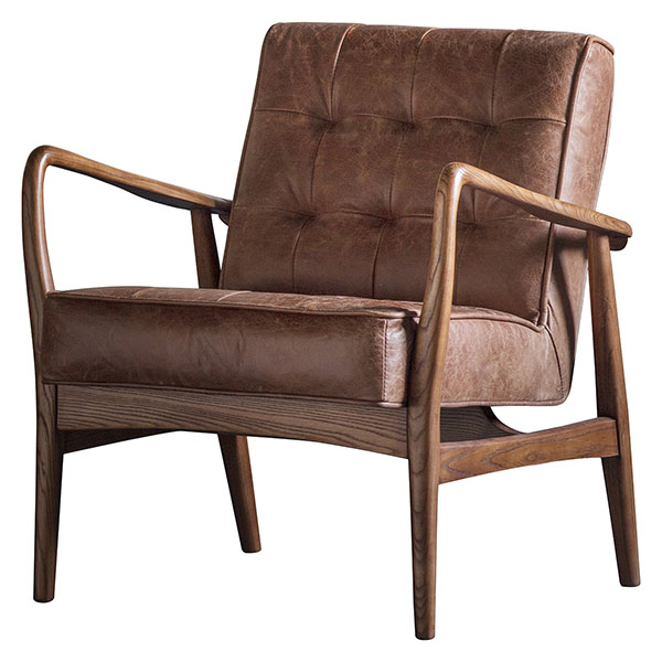 Harvest Direct Sunbeam armchair shown here in the vintage brown leather finish