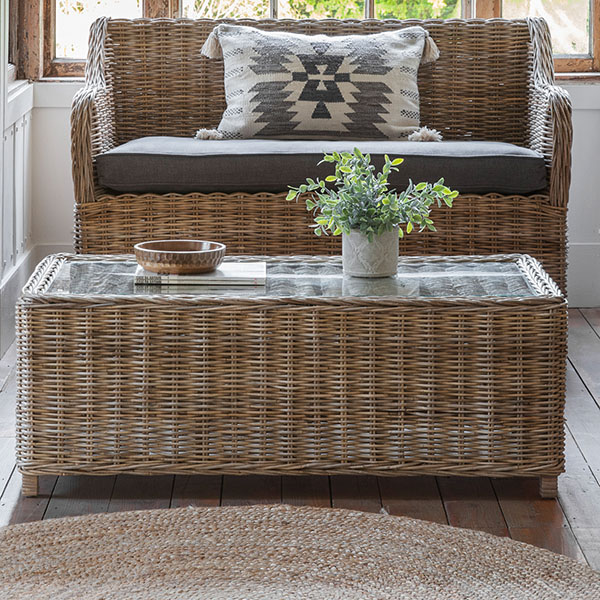 Harvest Direct Cobberas Rattan Coffee Table with Glass Top