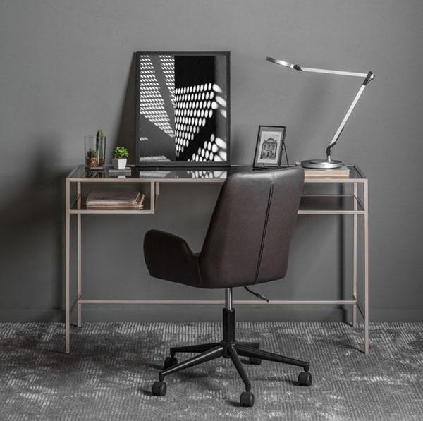 Harvest Direct Cragside Silver Desk & Dimmock Charcoal Swivel Chair