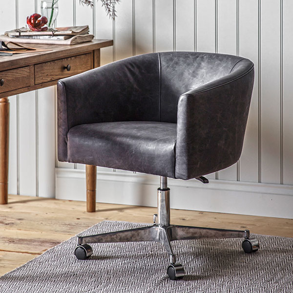 Harvest Direct Feynham Antique Ebony Leather Swivel Chair
