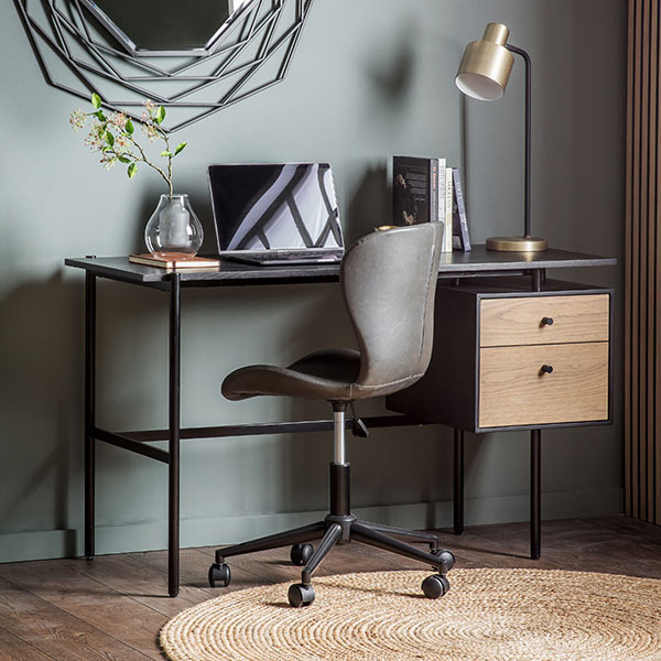 Harvest Direct Carbury 2 Drawer Desk & Charcoal Swivel Chair