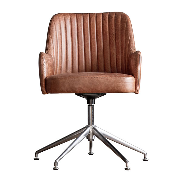 Harvest Direct Mhari Vintage Brown Leather Swivel Chair